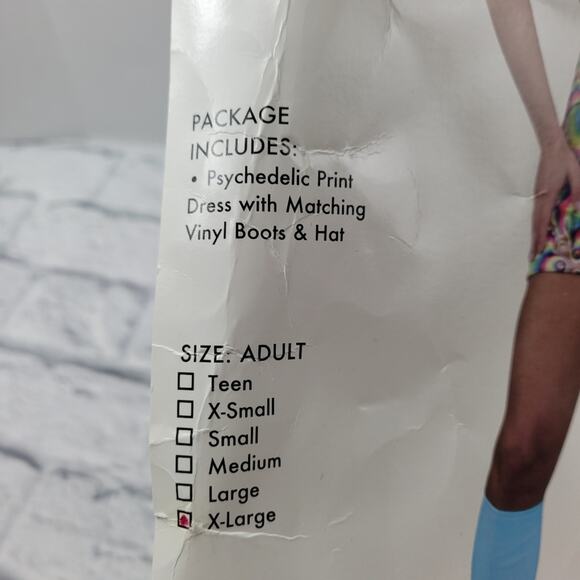 Charades Mod Go Go Flower Power Velour Dress Shiny Yellow Boots & Hat Costume XL - Picture 5 of 15